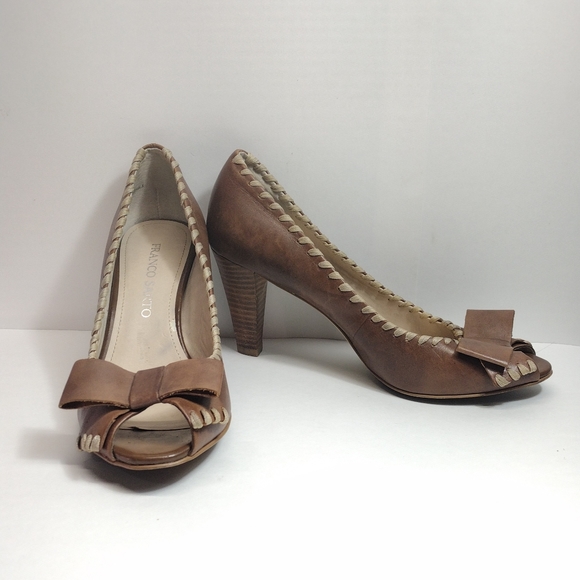 Franco Sarto Flicker Leather Laced Edge Peep Toe Heel l Size 8 M l Tan Cream - Picture 2 of 13